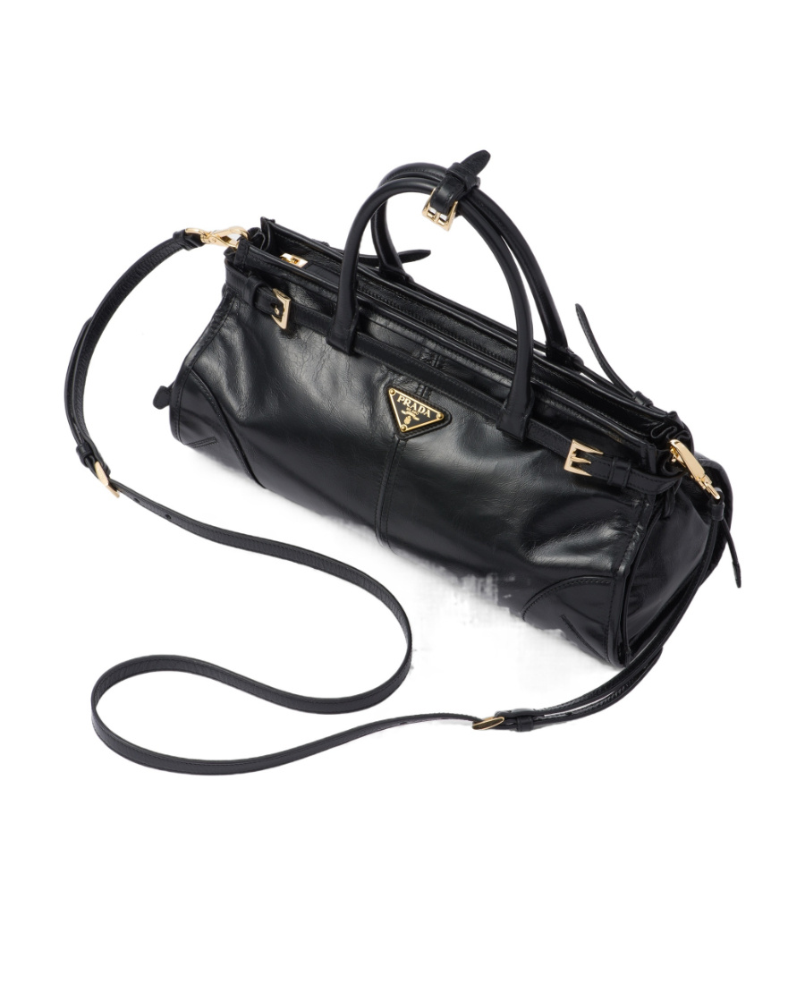 Prada Bonnie Medium Naplak Patent Leather Handbag In Black