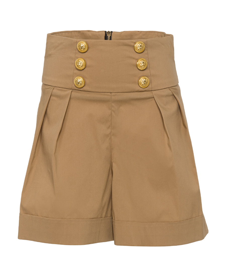 Balmain High-waist Pleated Mini Shorts In Brown