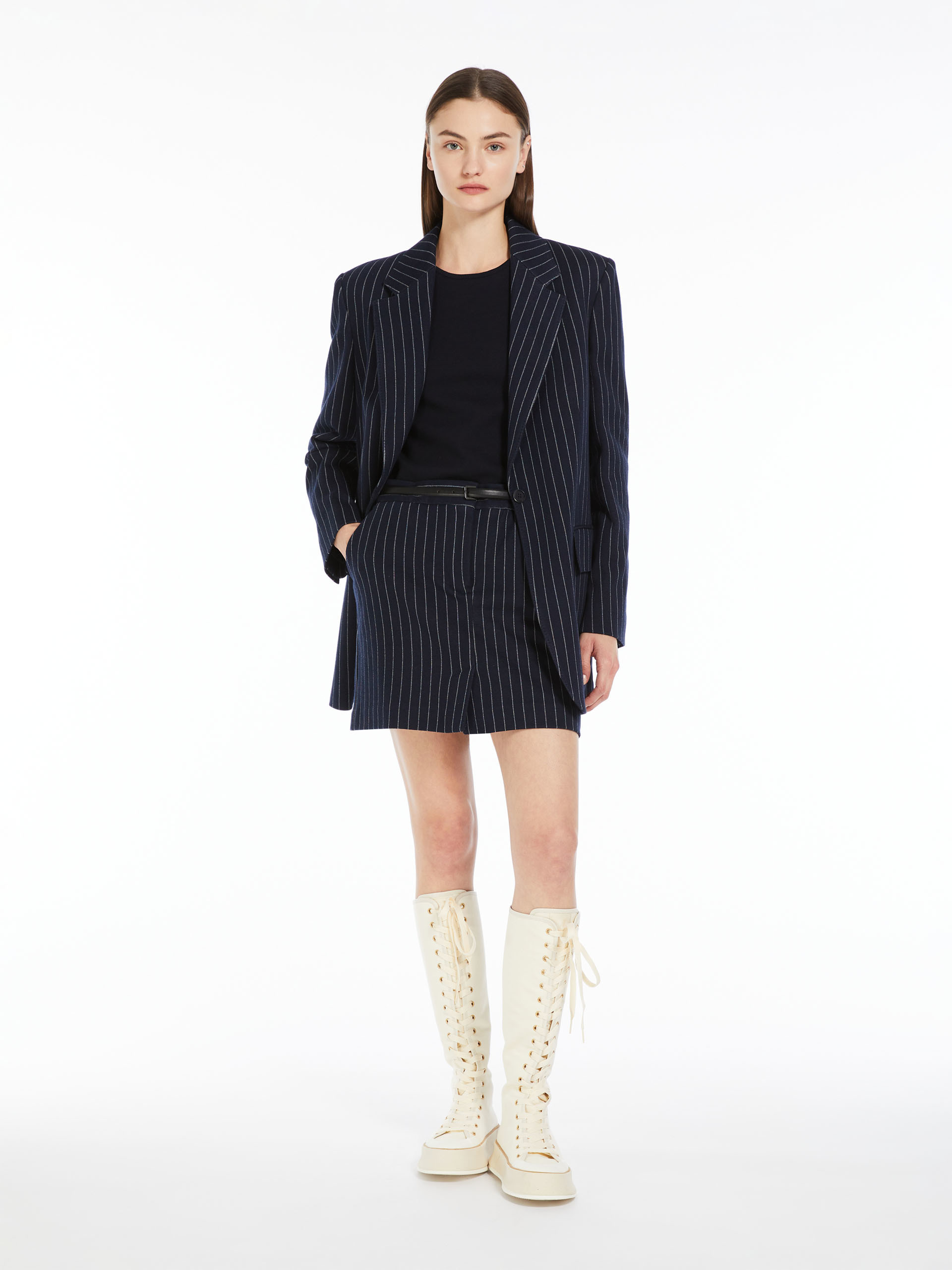 Max Mara Pinstriped Cashmere Skirt In Blue