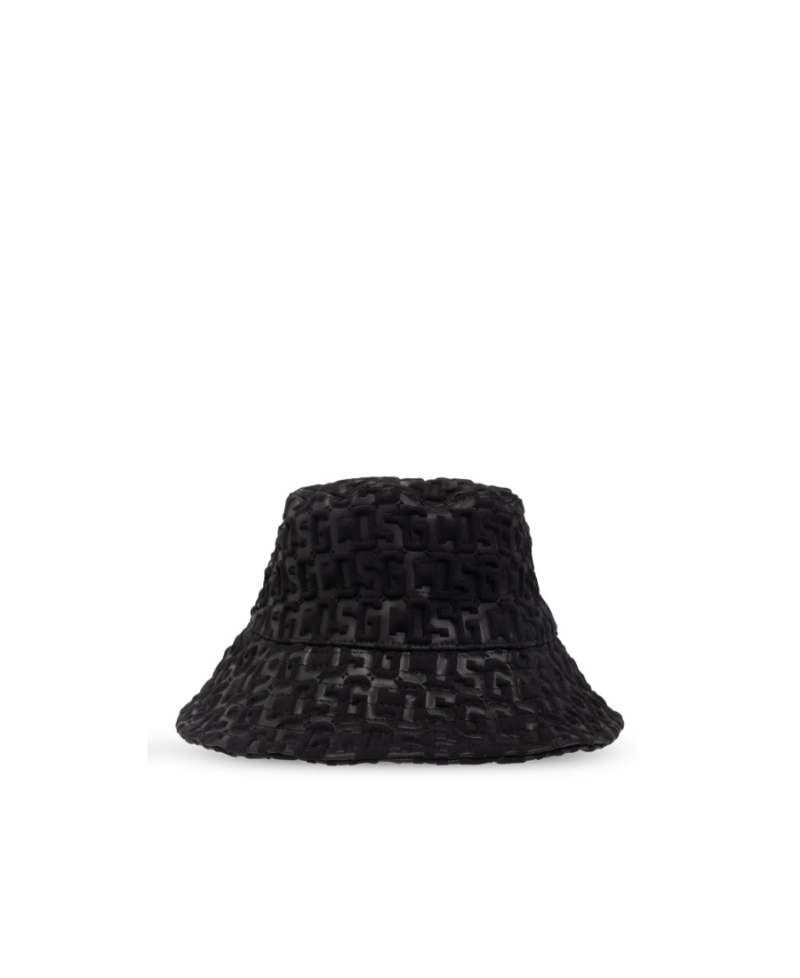 Gcds Embossed-monogram Drawstring Bucket Hat In Black