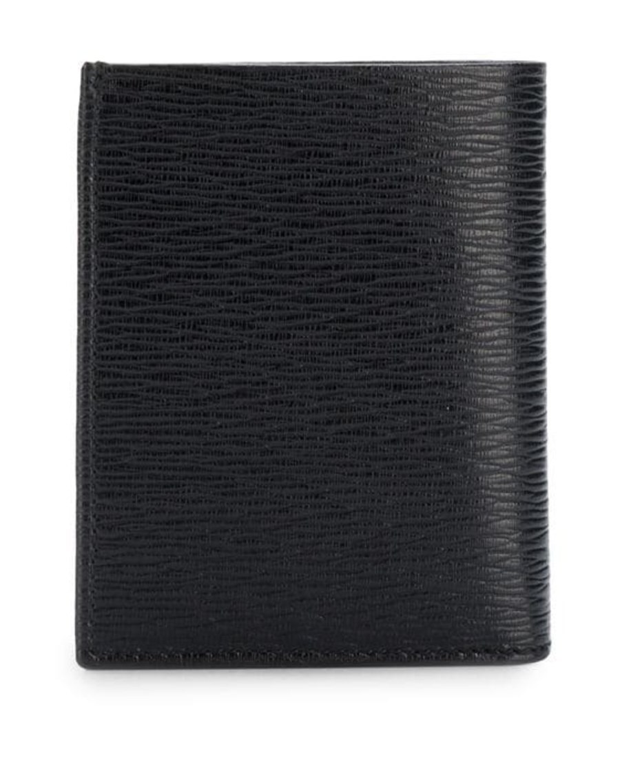 Ferragamo Black Cardholder With Gold-tone Gancini Logo In Calf Leather Man In Nude