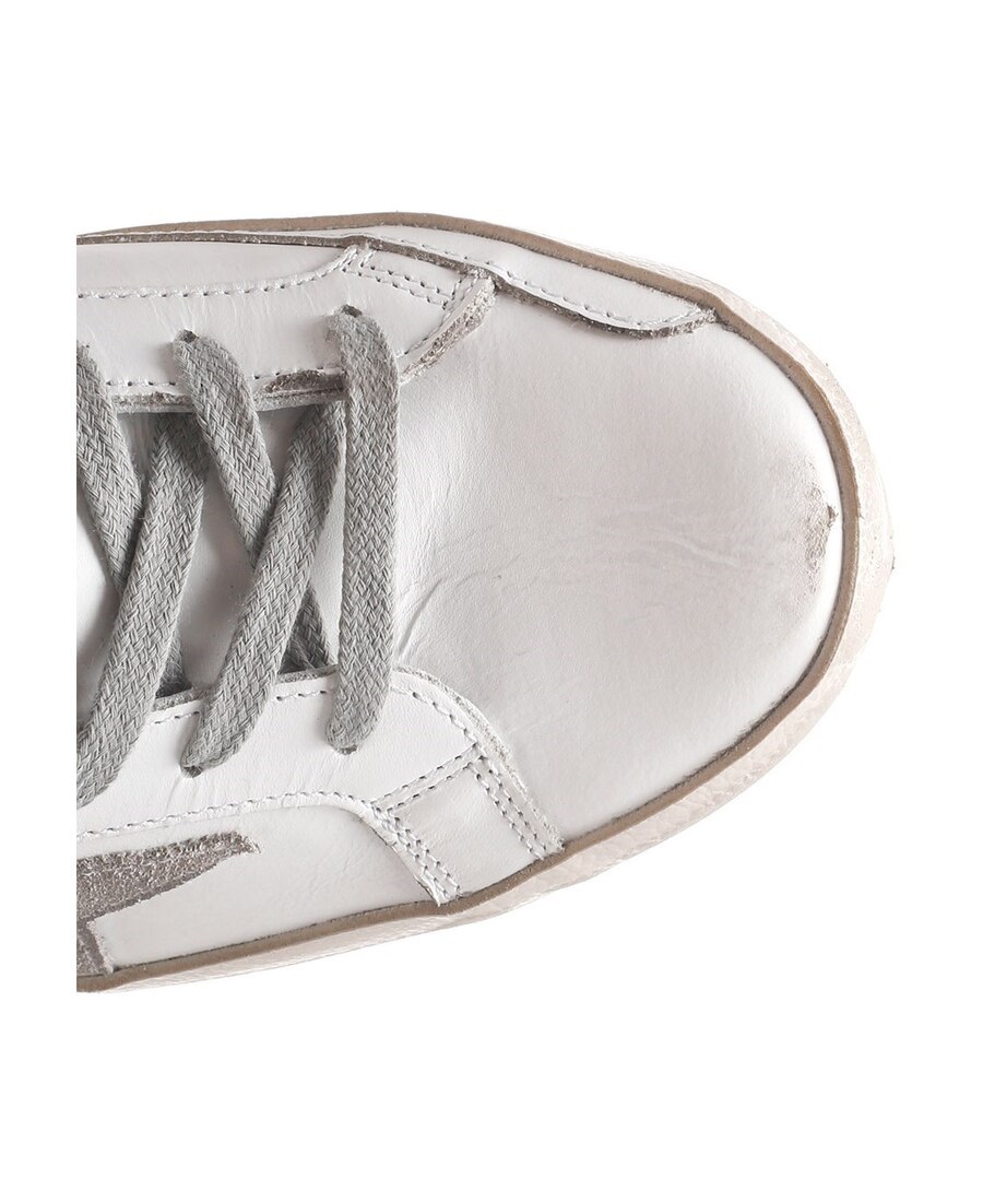 GOLDEN GOOSE MENS SUPER-STAR SNEAKERS WITH SILVER HEEL TAB AND METAL STUD LETTERING