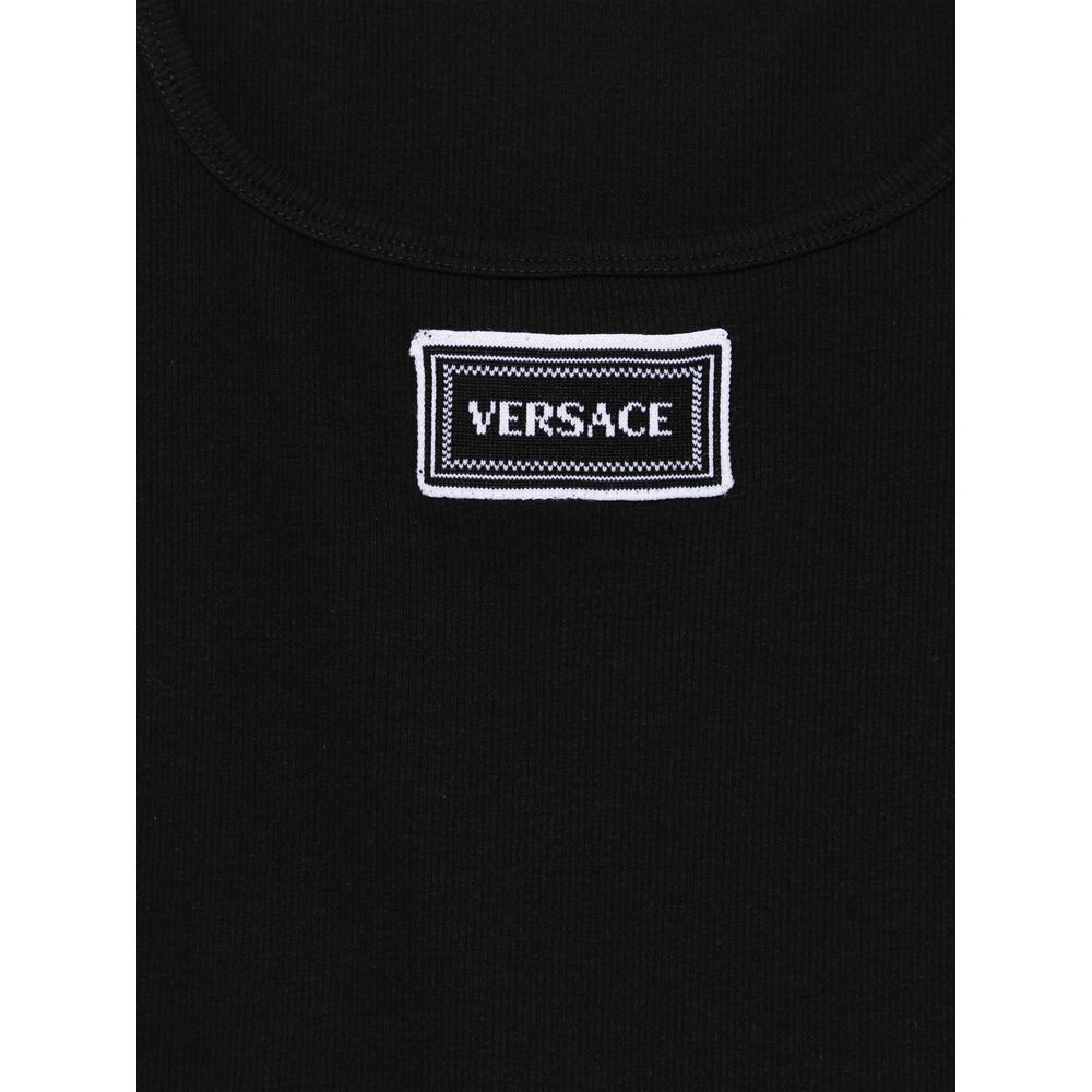 Versace Logo-embroidered Tank Top In Black