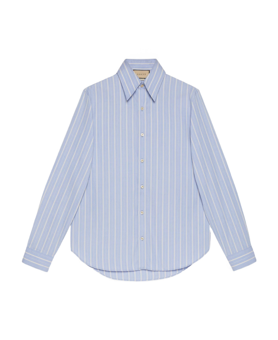Gucci Point-collar Striped Shirt In Blue