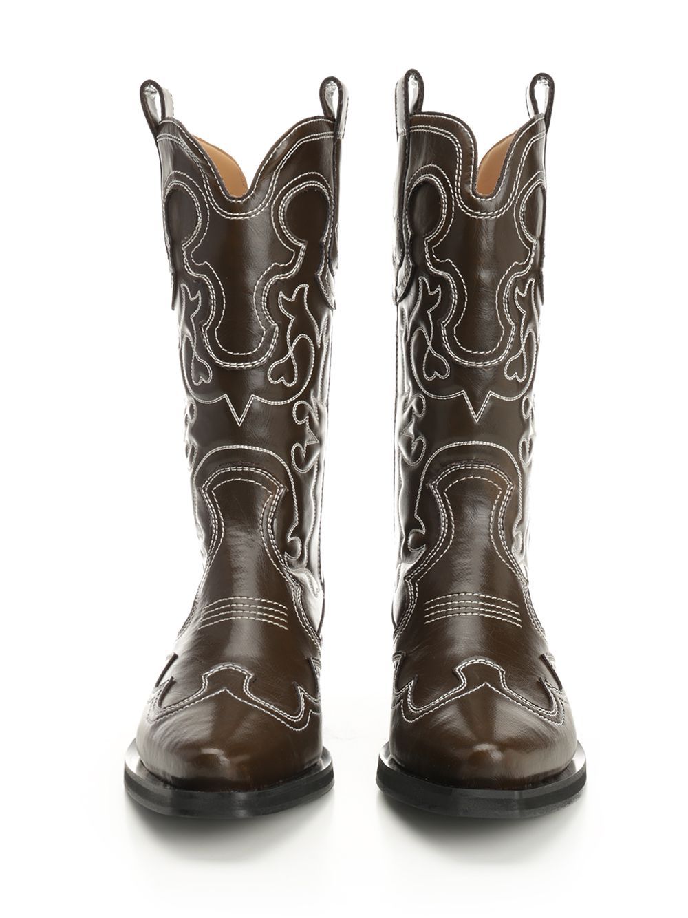 Ganni Mid Shaft Embroidered Western Boot Oleatex Boots Black