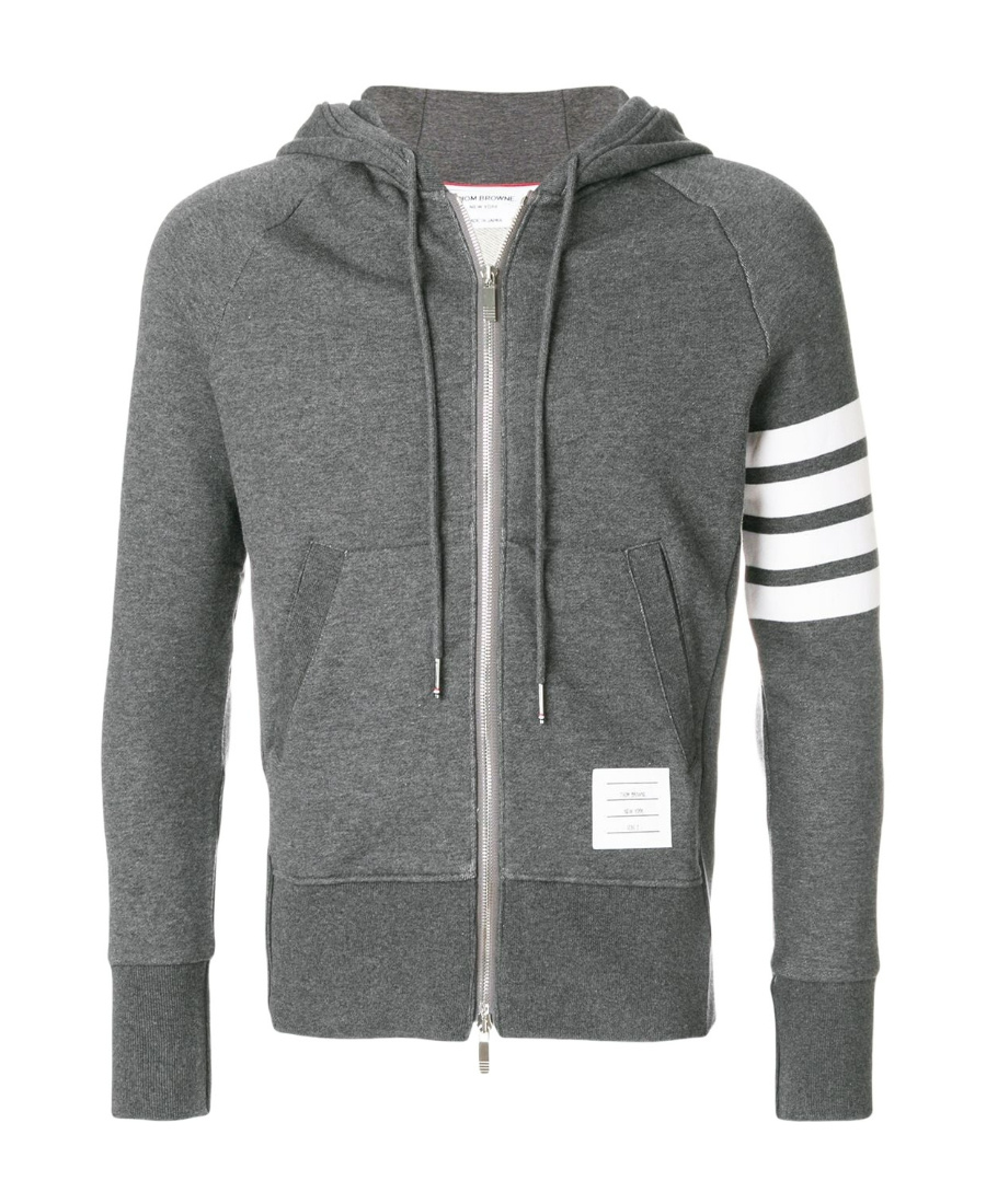 Shop Thom Browne Engineered 4-bar Zip-up Jersey Hoodie In Gray
