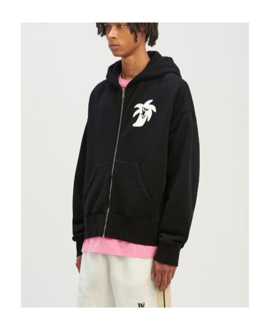 Palm Angels Logo-print Zip-up Hoodie In Black
