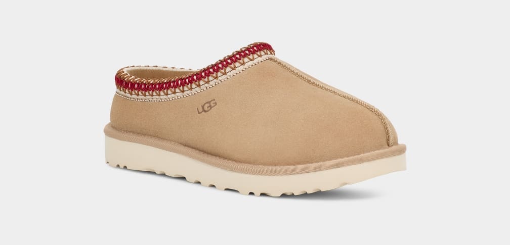 Shop Ugg Tasman Logo Embossed Slippers In Nude