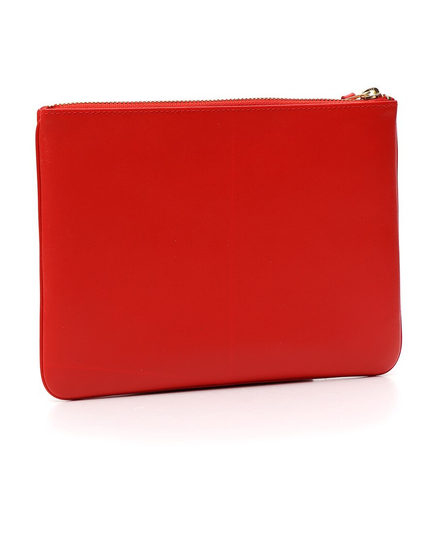 Comme Des Garçons Smooth Leather Pouch In Seven Words In Red