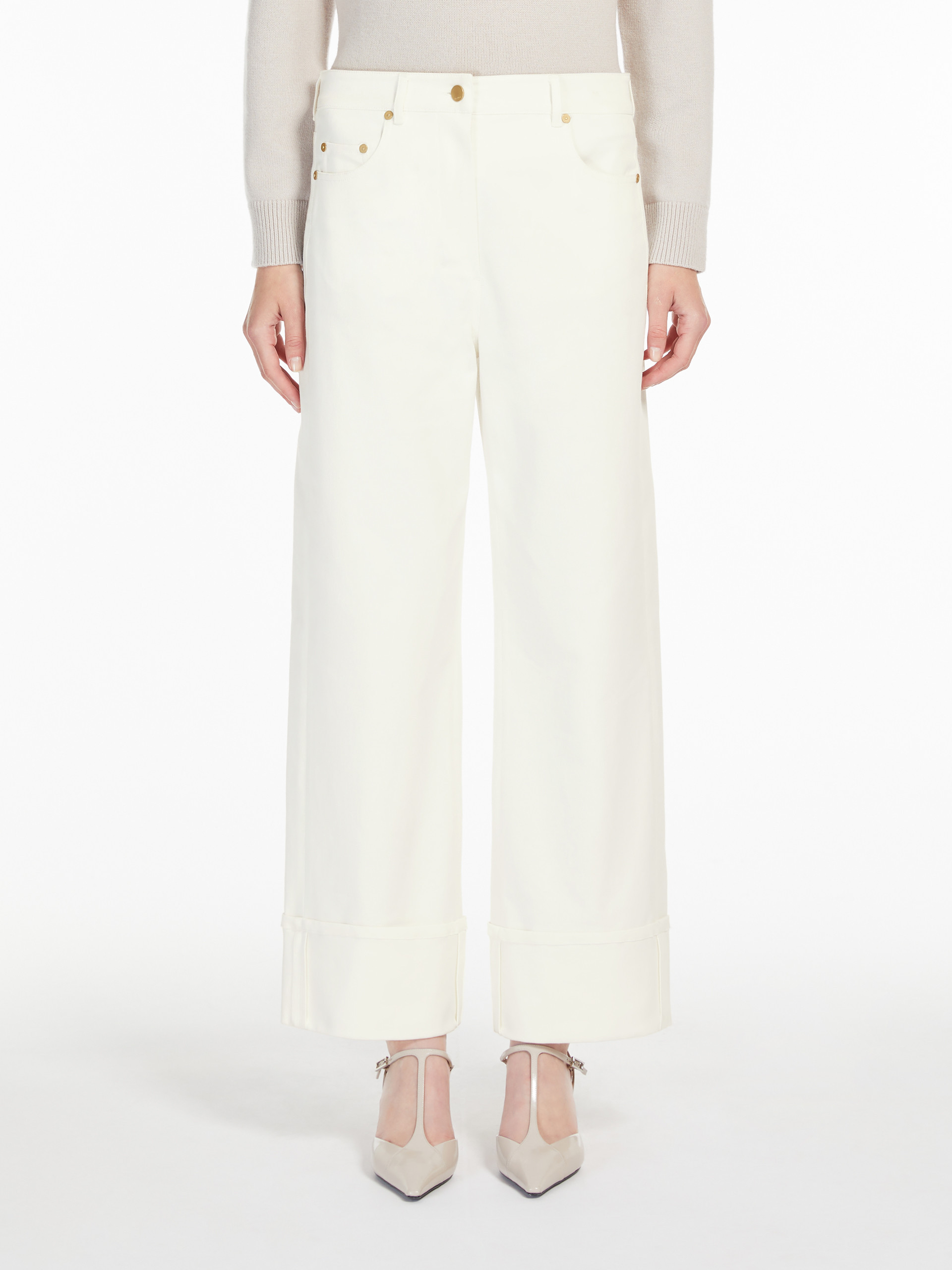 Max Mara Stretch Cotton Bull Pants In White