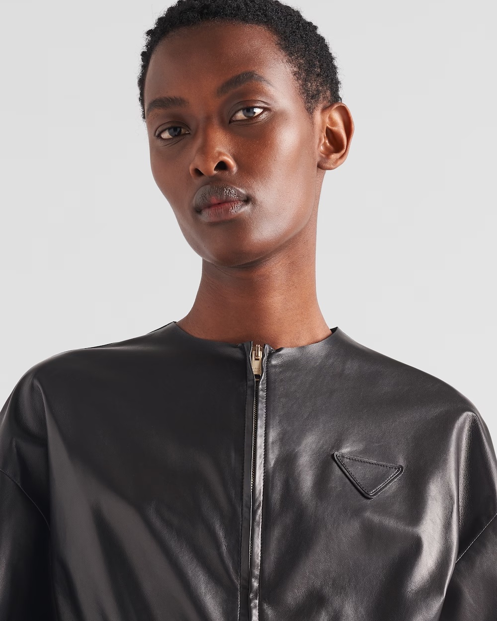 Prada Cropped Leather Bomber Jacket In Black