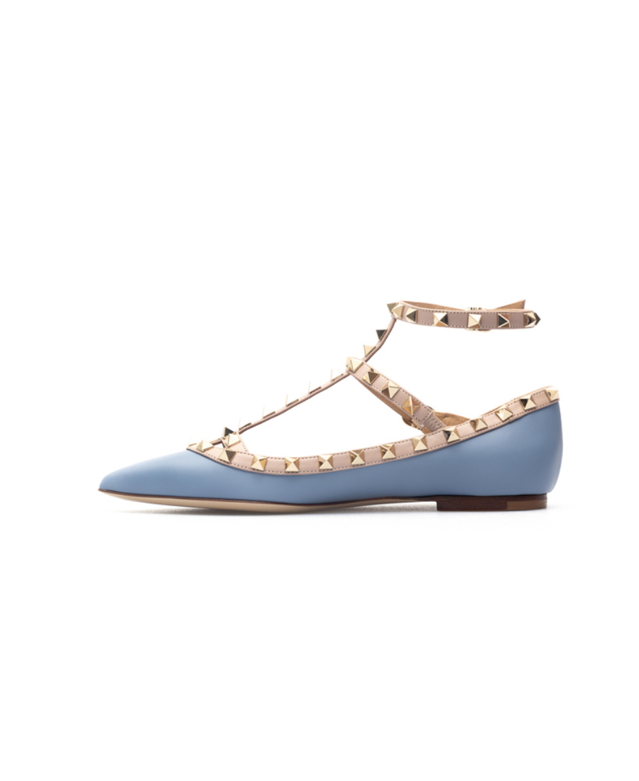 Valentino Rockstud Cage Ballerina Shoes In Blue