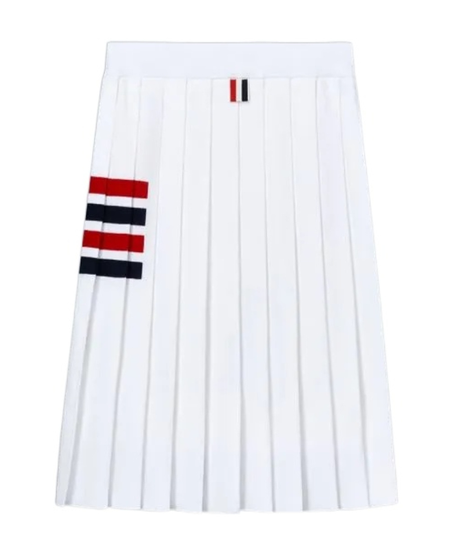 Thom Browne Pleated Cotton-seersucker And Grosgrain Mini Skirt In White