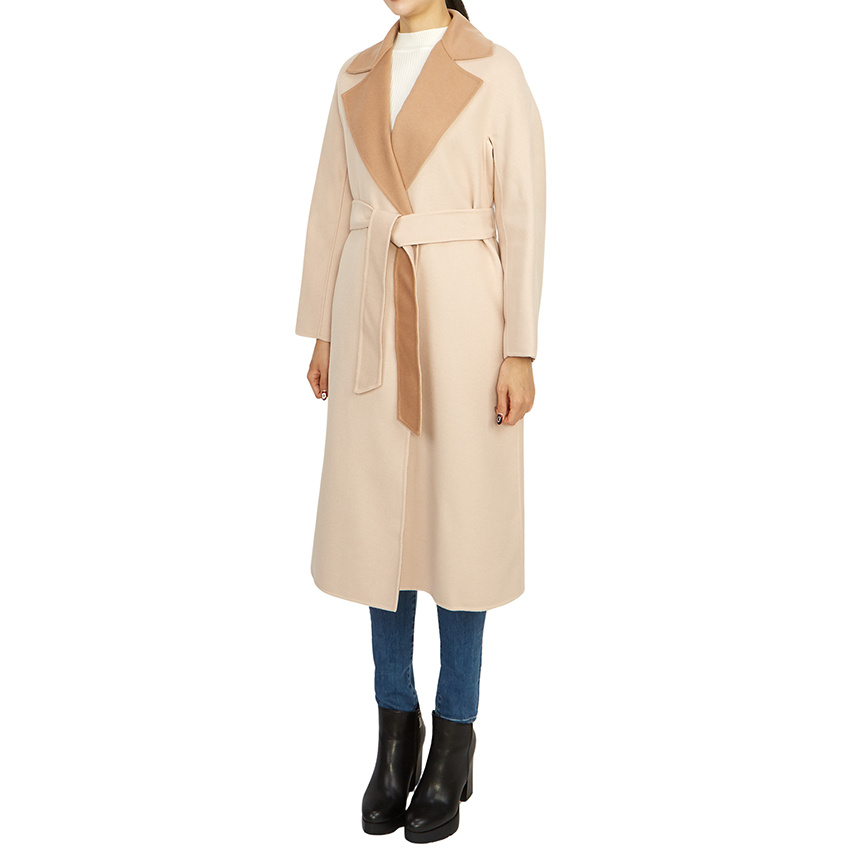 Max Mara Long-sleeved Lace-up Coat In Nude