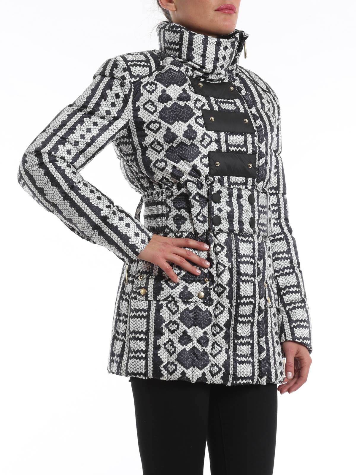 Just Cavalli Serpentine Printed Down Jacket In Gray