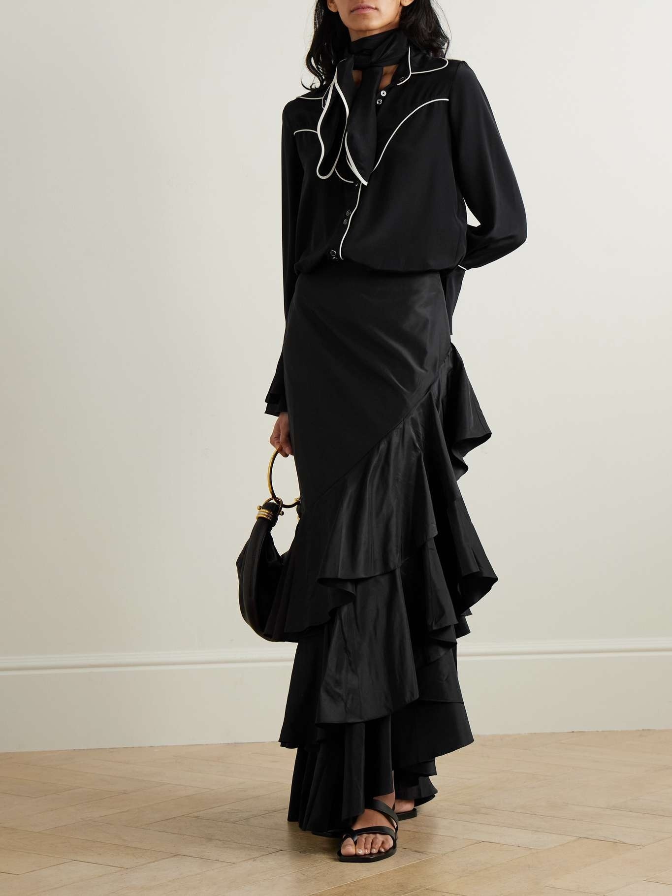 Johanna Ortiz Spirit Of Exploration Ruffled Silk Maxi Skirt In Black