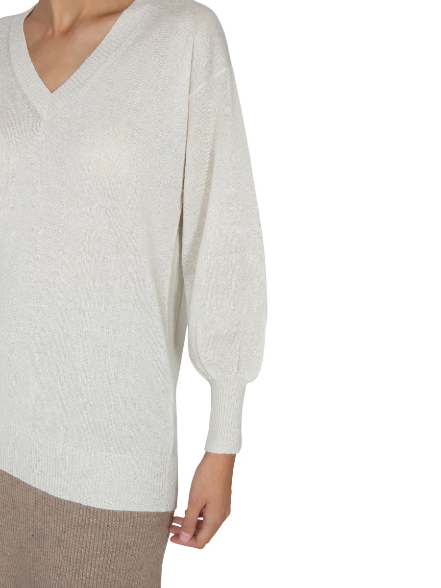 Fabiana Filippi V-neck Ribbed Knitwear Long Sleeves In White