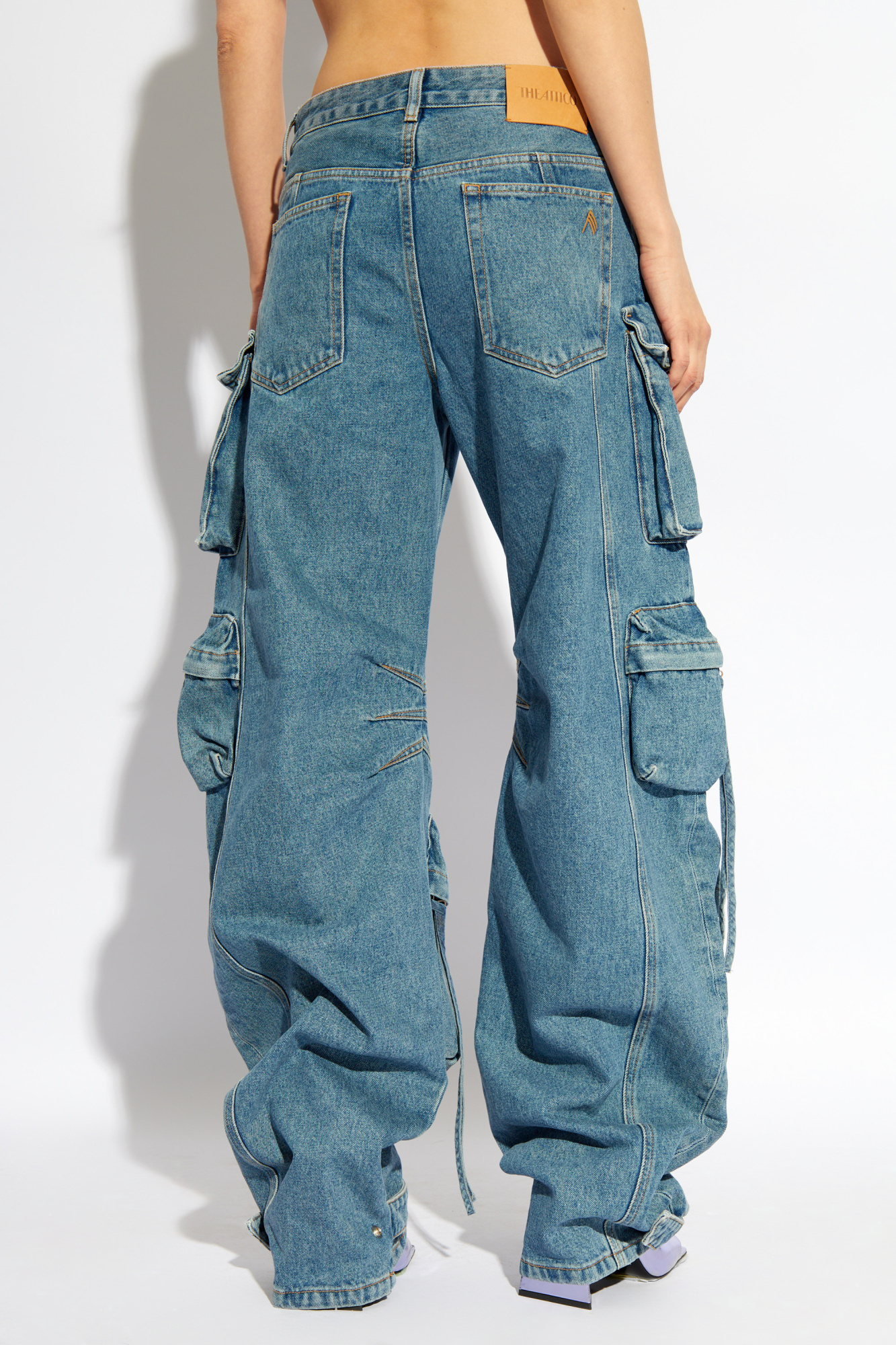 Attico Fern Wide Leg W Pockets Jeans Blue In Blue