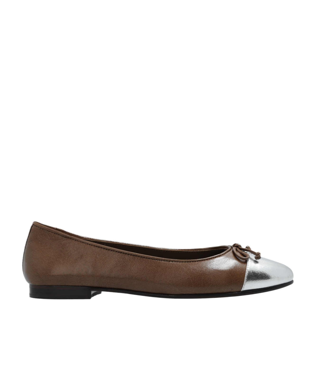 Tory Burch Bow-detail Leather Ballerina Shoes In Brown