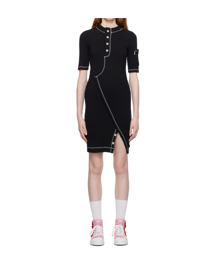 Moschino Rib Knitted Stretch Dress In Black