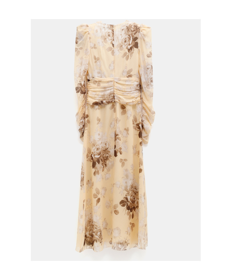 Alessandra Rich Floral-print Belted Silk Dress In Nude