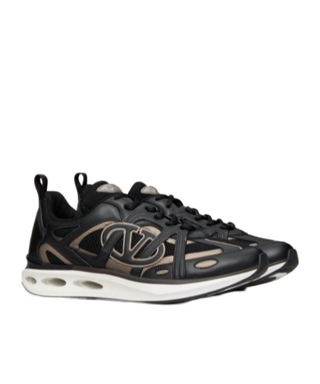 Valentino Vlogo Easyjog Low-top Sneaker In Calfskin And Fabric In Black