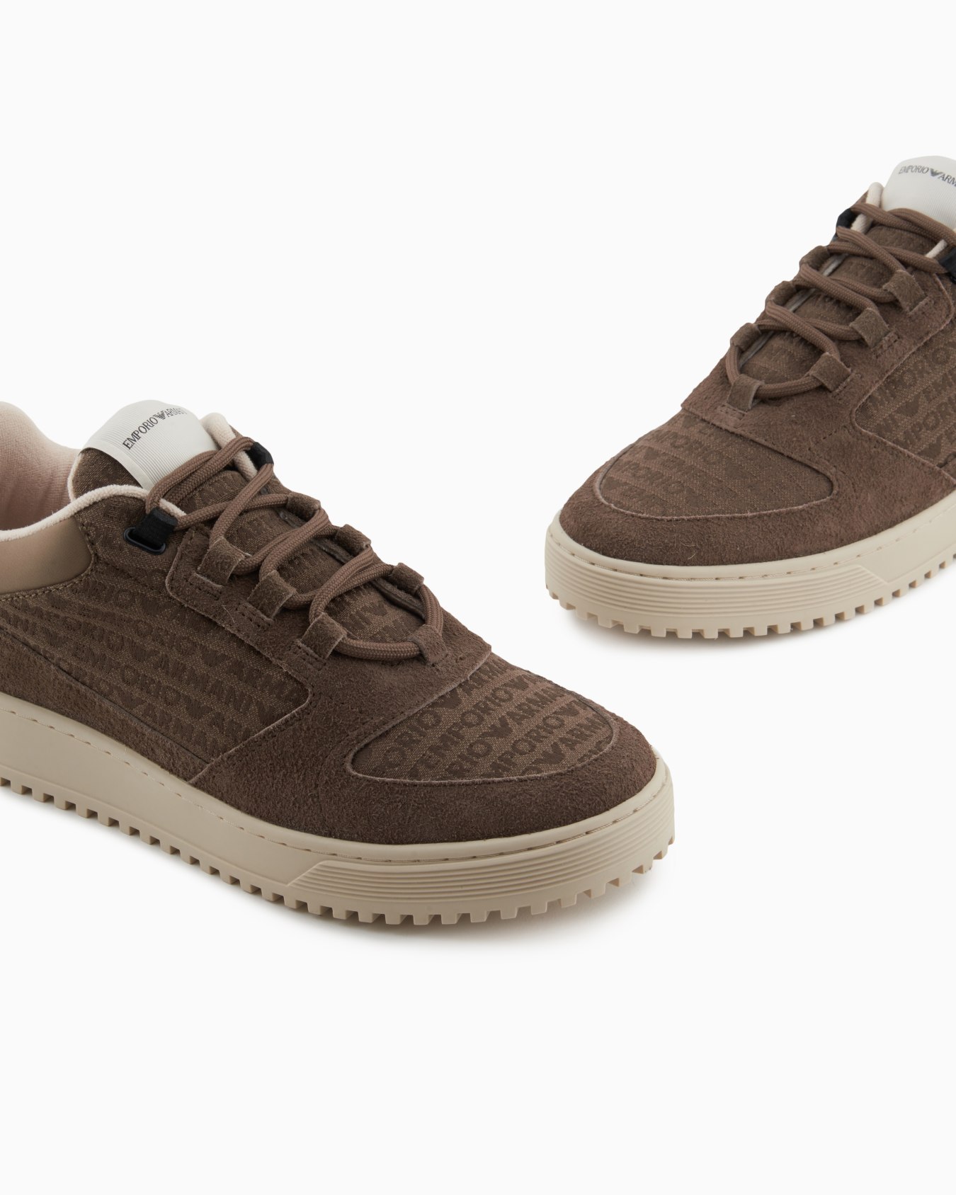 Emporio Armani Suede Leather Sneakers In Brown
