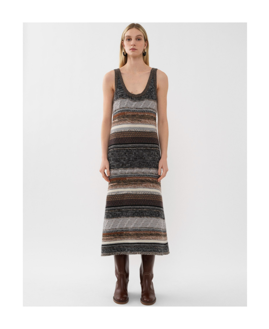 Chloé Gestreiftes Midikleid Aus Einer Kaschmir-wollmischung In Multicolor
