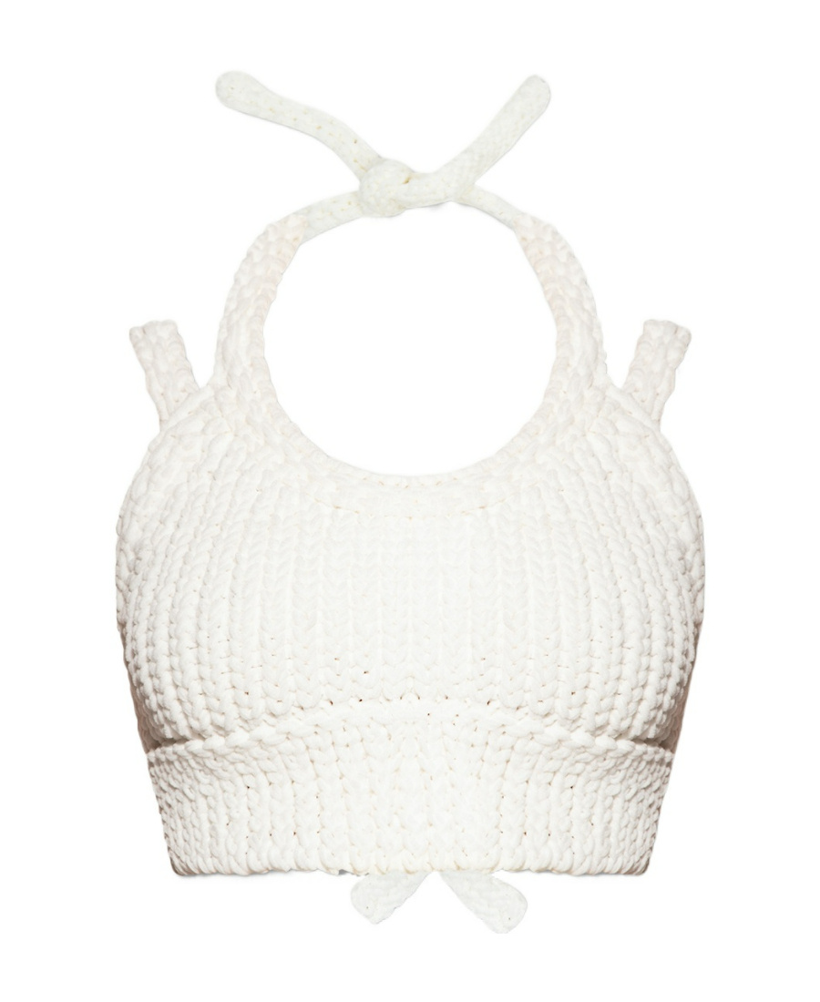Jacquemus Cropped Knitted Top In White