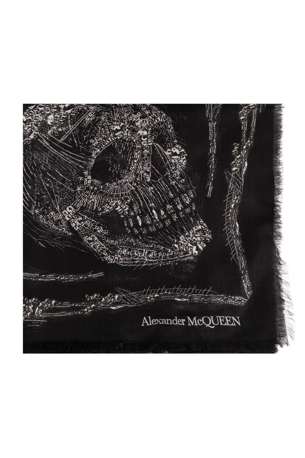 Alexander Mcqueen Crystal Skull-intarsia Scarf In Black