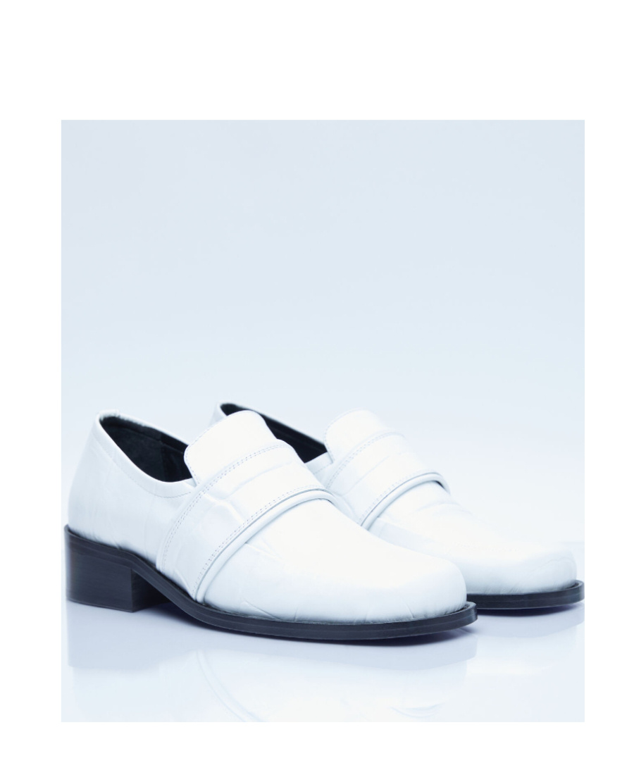 By Far Maxi Croco Embossed Leather Loafers In White