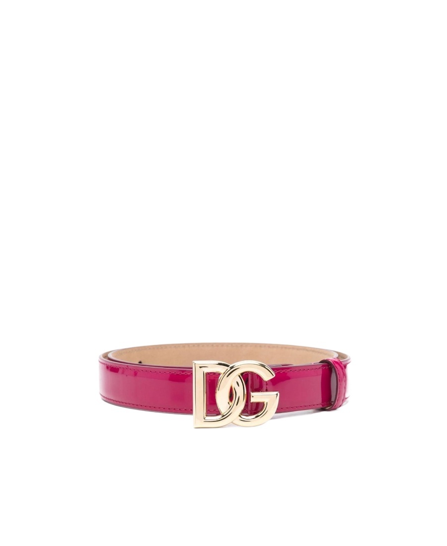 Dolce & Gabbana Logo Calf Patent Leather Belt Perforated Holes In Nude
