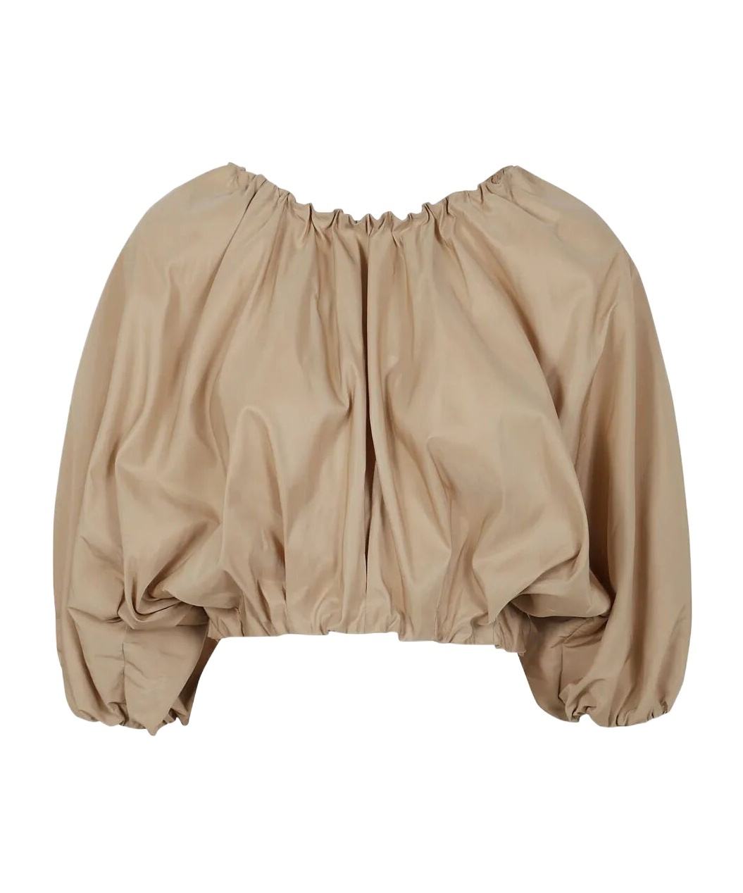 N°21 Beige Taffeta Crop Top With Puff Sleeves