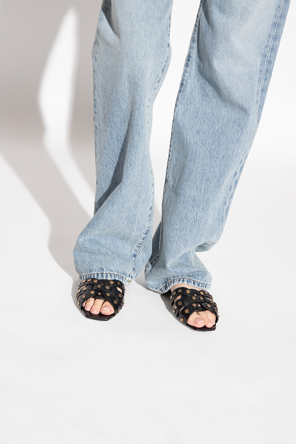 SAINT LAURENT SLIP-ON SQUARE-TOE SANDALS