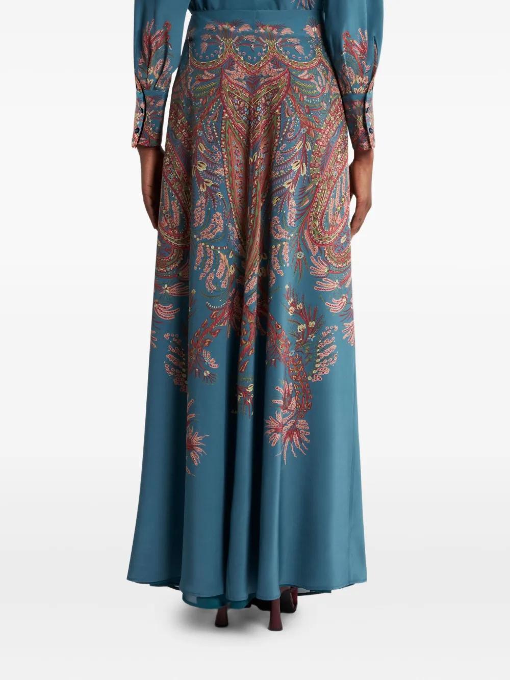 Etro Silk Maxi Skirt With Placed Print In Blue