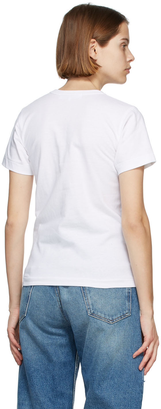Comme Des Garçons Play Logo Embroidered T-shirt With Round Neck In White