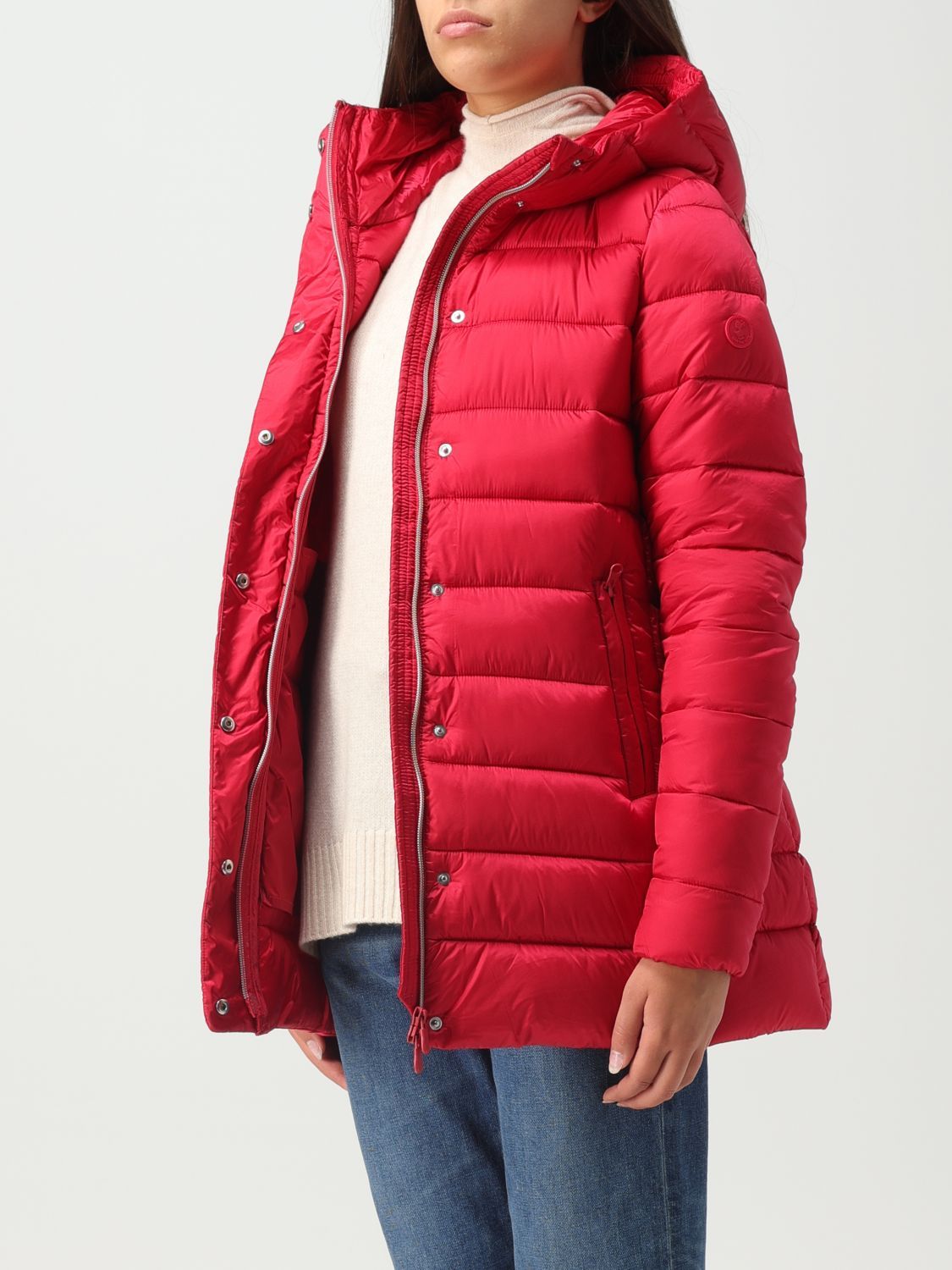 Save The Duck Hooded Quilted Coat In Red