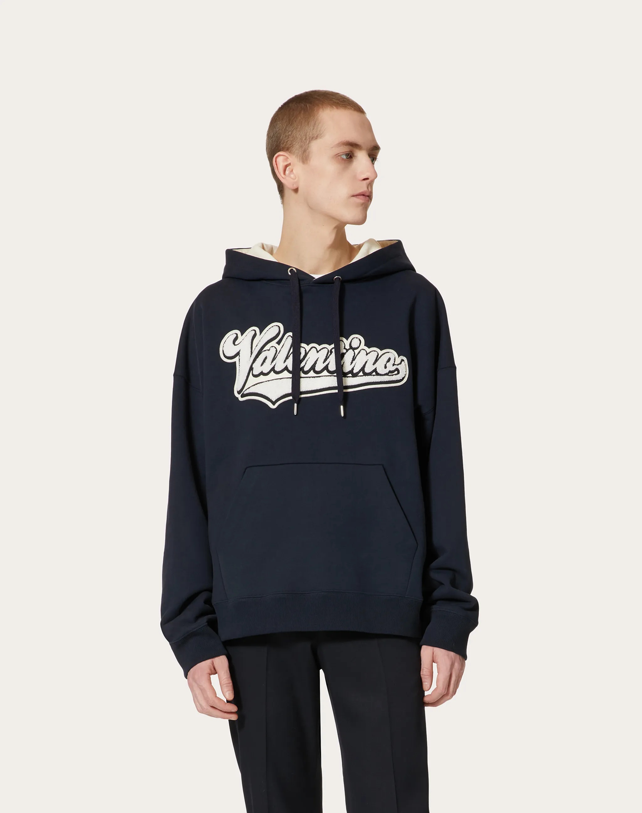 Valentino Embroidered Logo-patch Hoodie In Black