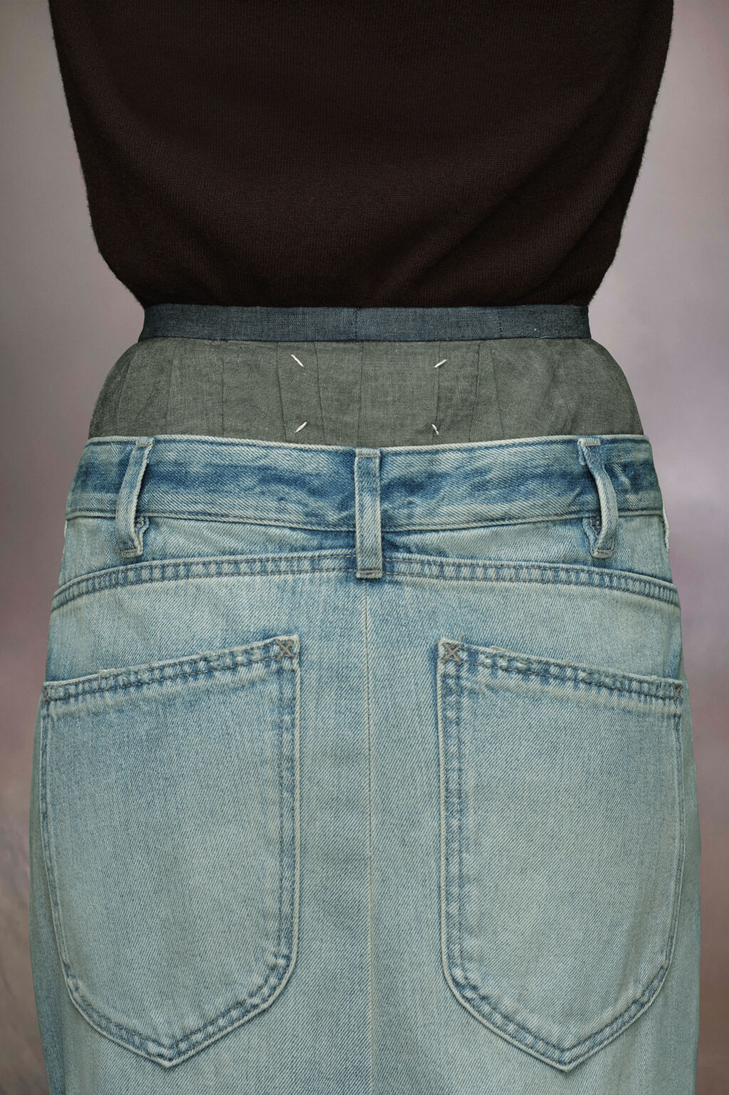 Maison Margiela Light Blue Long Skirt With Front Slit And Five Pocket Design In Denim Woman In Gray