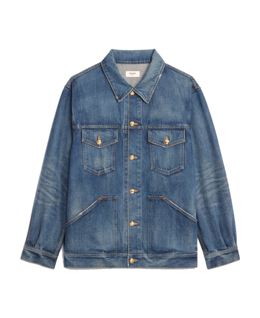 Celine Trucker Jacket In Dark Union Wash Denim