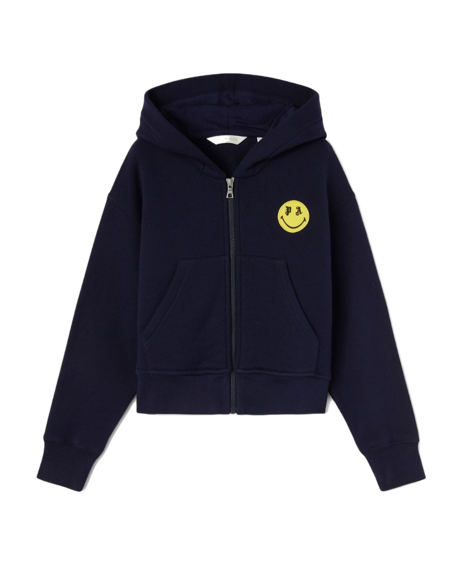 Palm Angels Smiley Motif Teddy-print Hoodie In Black