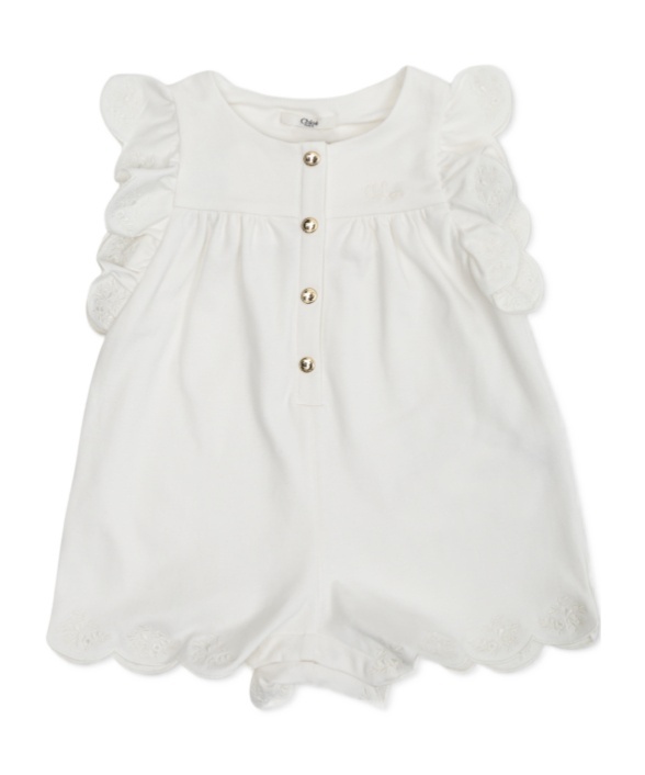 Chloé Kids Ruffled Regular Fit Romper In White