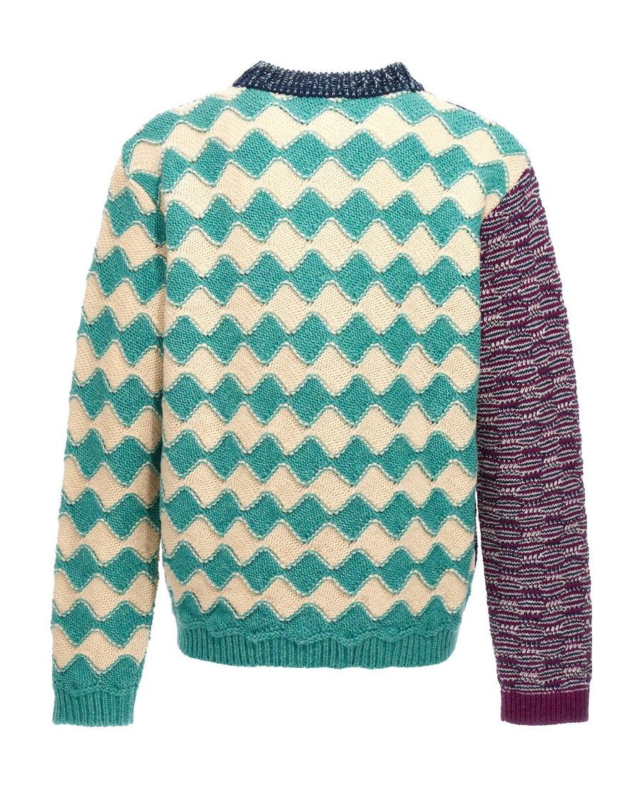 Marni Checked Patchwork Virgin Wool Jumper In Blue