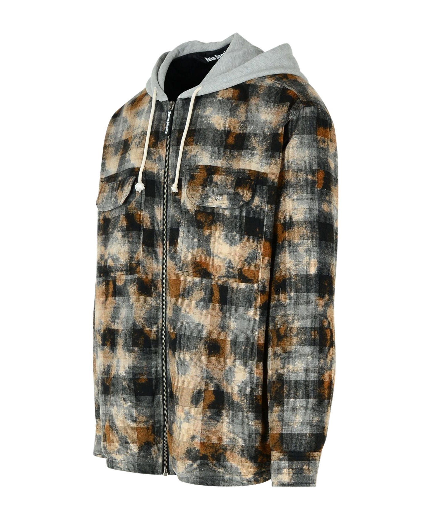 Palm Angels Curved Logo Check Padded Overshirt In Black