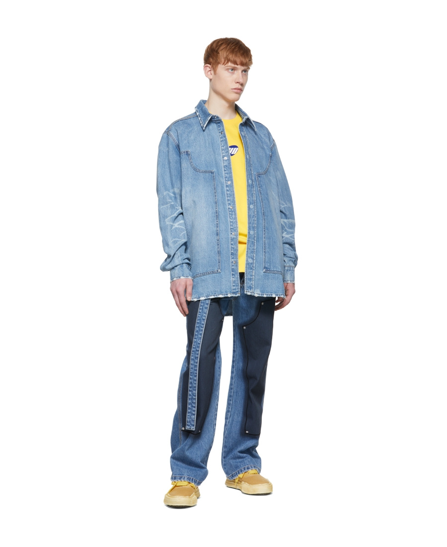 We11 Done Lapel Spliced Denim Shirt In Blue
