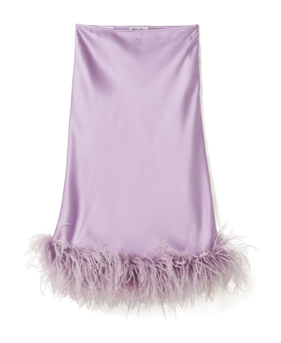 Miu Miu Feather-trimmed Satin Midi Skirt In Purple