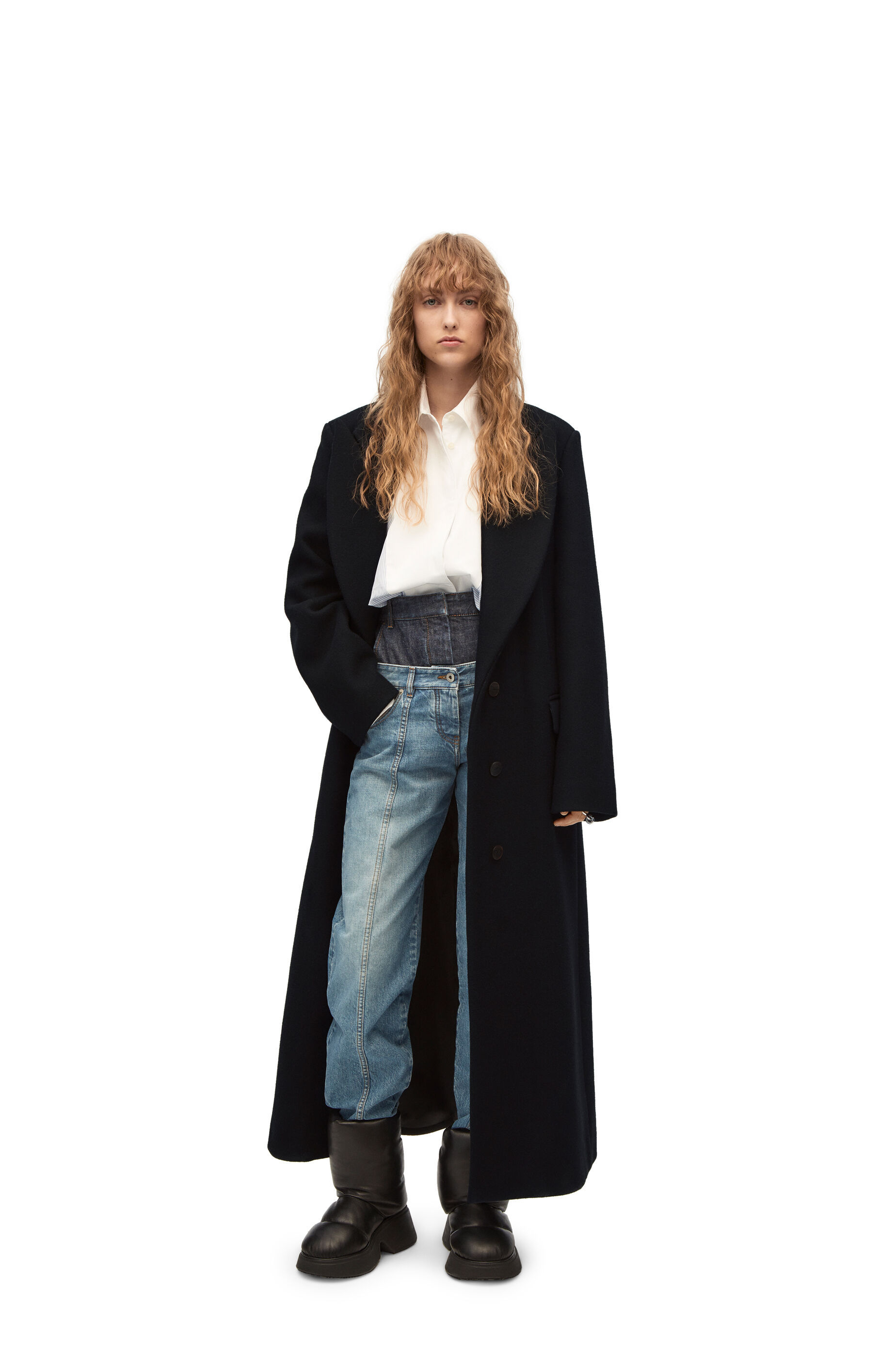 Shop Loewe Single Breasted Coat In Wool And Cashmere In Black
