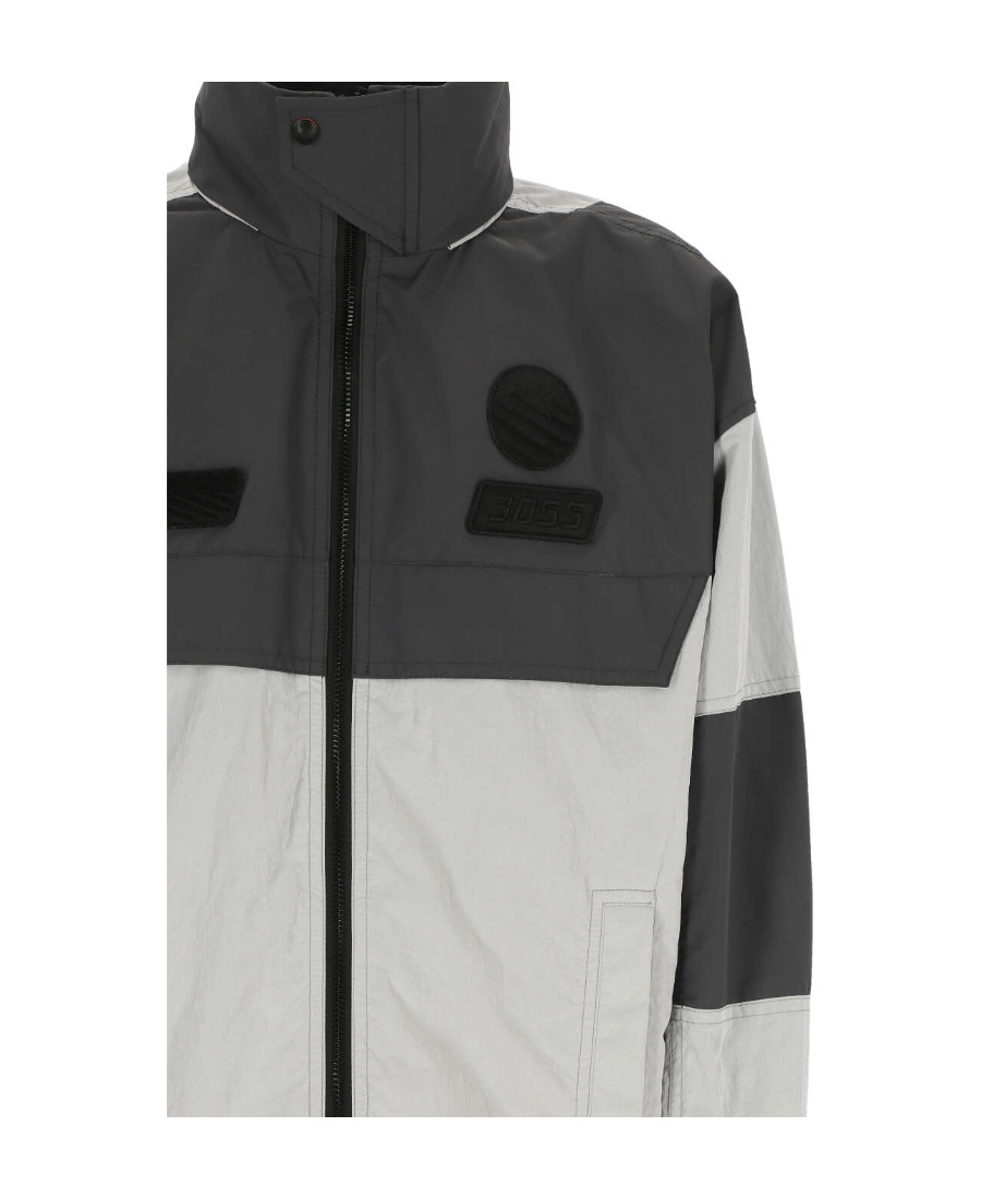 Hugo Boss Logo-patch Colour-block Hooded Jacket In Black
