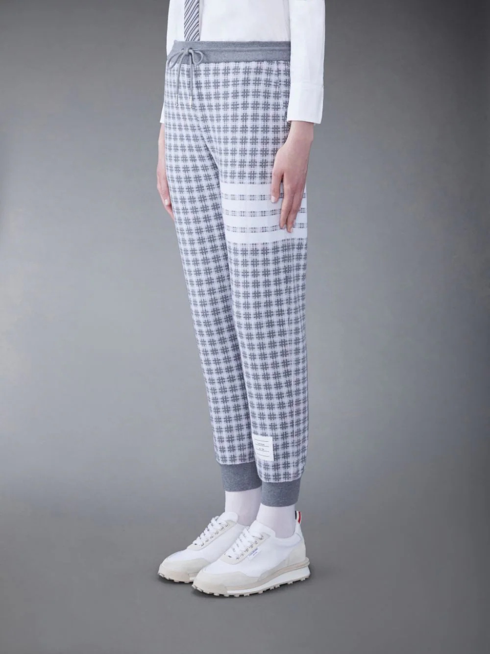 Thom Browne Checked Jacquard Track Pants In Gray