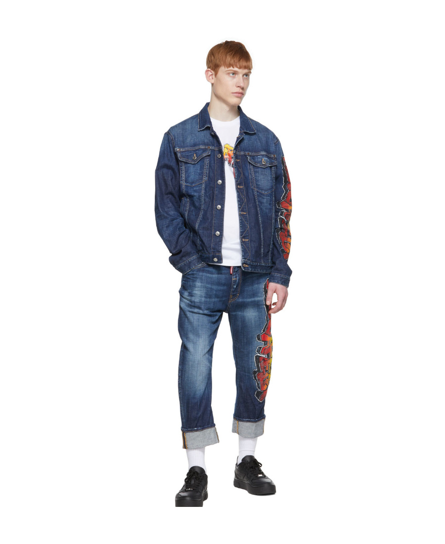 Dsquared2 Dark Clean Wash Big Brother Jeans With Print In Blue